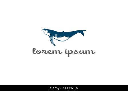 Simple Minimalist Blue Swimming Humpback Whale Logo Design Vector Stock Vector