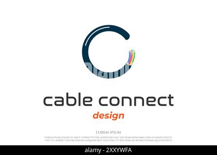 Simple Minimalist Cable Fiber Optic Logo Design Vector Stock Vector