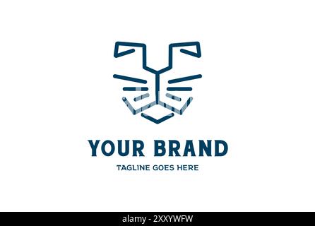 Simple Minimalist Lion Tiger Cat Leopard Jaguar Puma Face Line Outline Logo Design Vector Stock Vector