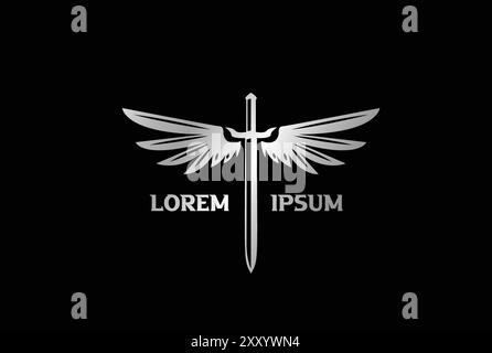 Sword Blade with Wings for Army Military Badge Emblem Logo Design Vector Stock Vector