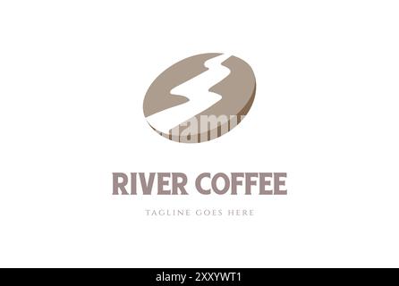 Simple Minimalist Coffee Bean with River Creek for Cafe Bar Shop Logo Design Vector Stock Vector