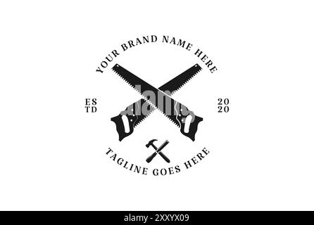 Rustic Crossed Cutter Saw for Carpenter or Woodworking Logo Design Vector Stock Vector