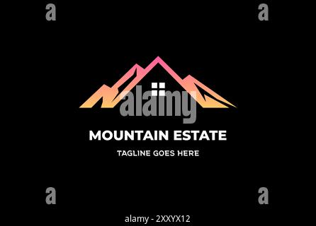 Modern Ice Mountain Hill with House for Real Estate Cabin Villa Inn Hotel Chalet Cottage Logo Design Stock Vector