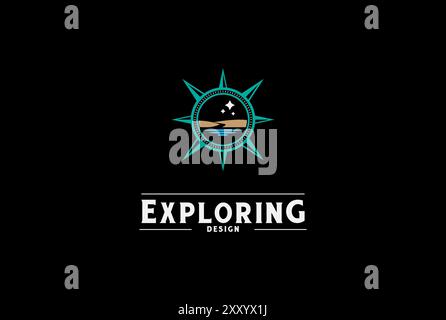 Vintage Retro Compass with Star Land and Water Sea Lake River for Adventure Logo Design Vector Stock Vector