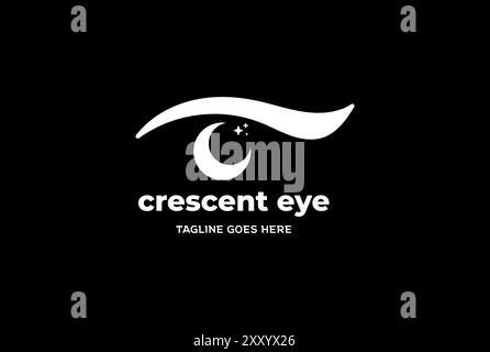 Modern Simple Minimalist Crescent Moon Star Eye Vision Logo Design Vector Stock Vector