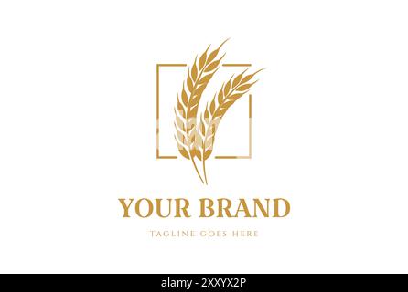Simple Minimalist Wheat Grain Rice for Bakery Food Logo Design Vector Stock Vector