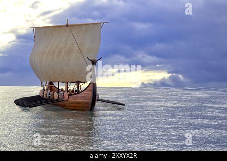 Viking ship longship 3D render image rowing vikings on a sailing ship Stock Photo