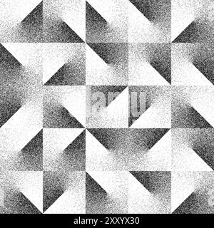 Noise grain texture stipple seamless pattern. Vector abstract geometric background with black and white interlocking triangles, creating optical illusion effect with high-contrast and gritty texture Stock Vector