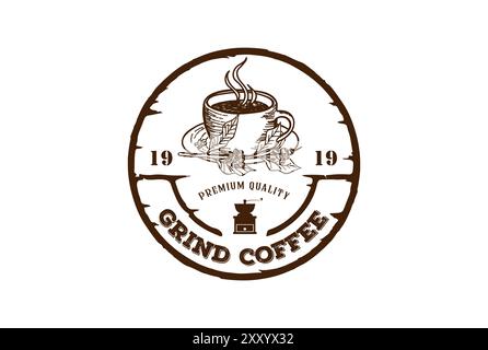 Old Rustic Coffee Mug Cup for Cafe Restaurant Bistro Logo Design Vector Stock Vector