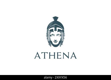 Beauty Greek Roman Goddess Minerva Head Sculpture Logo Design Vector Stock Vector