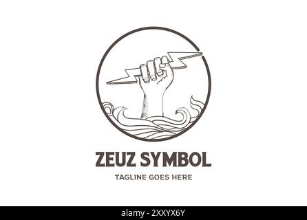 Retro Vintage Zeus God Hand Hold Thunderbolt Light Logo Design Vector Stock Vector