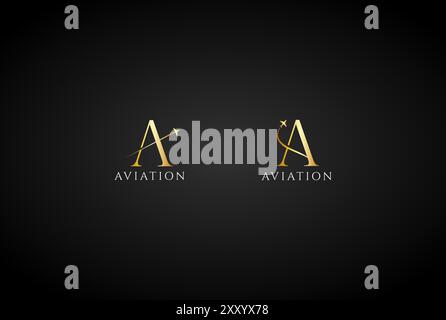 Elegant Luxury Letter A with Jet Plane for Aviation Flight Logo Design Stock Vector