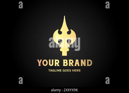 Golden Trident Neptune Poseidon Triton King Spear Logo Design Vector Stock Vector