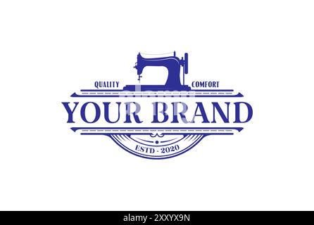 Retro Vintage Sewing Machine for Tailoring Fashion Cloth Apparel Logo Design Vector Stock Vector