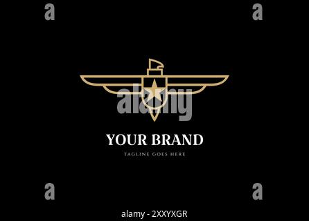 Golden Eagle Hawk Falcon Phoenix Monogram Badge Emblem for Military or Army Logo Design Vector Stock Vector