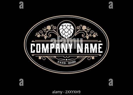 Vintage Old Hop for Craft Beer Brewing Brewery Logo Design Vector Stock Vector