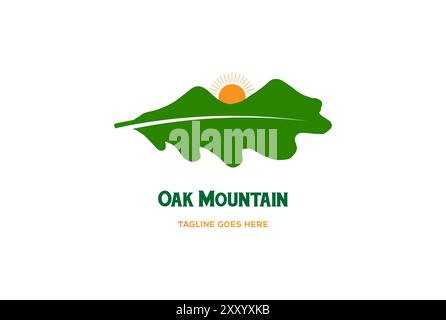 Oak Leaf with Sunrise Mountain Logo Design Vector Stock Vector