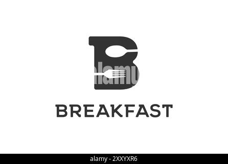 Initial Letter B with Spoon and Fork for Breakfast Restaurant Logo Design Vector Stock Vector