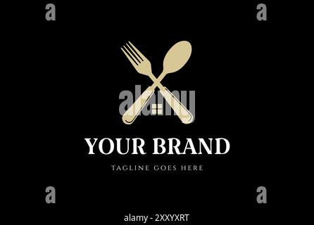 House Spoon and Fork for Restaurant or Kitchen Logo Design Vector Stock Vector