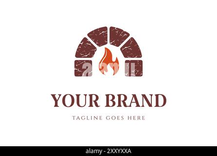 Retro Vintage Keystone Fire Brick Hearth Furnace Logo Design Vector Stock Vector