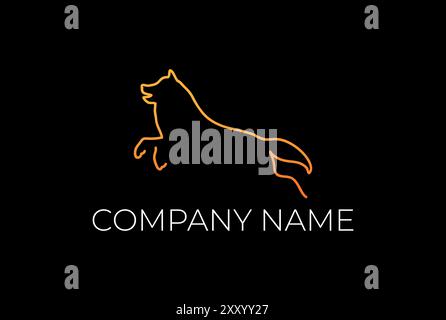 Simple Jumping Dog Wolf Fox Line Outline Logo Design Vector Stock Vector