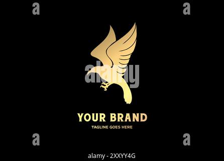 Elegant Luxury Golden Flying Eagle Hawk Falcon Bird Logo Design Vector Stock Vector