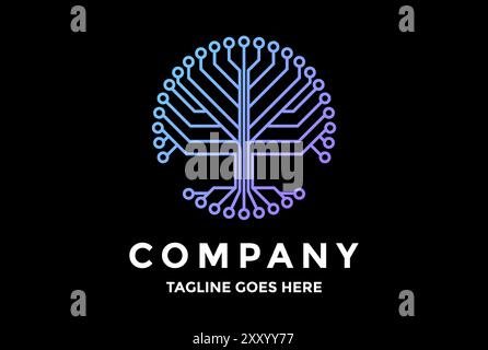 Circle Tech Technology or Electric Circuit Tree Plant Logo Design Vector Stock Vector