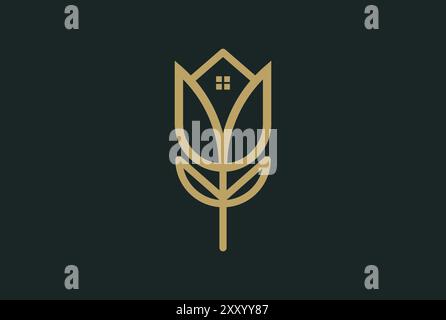 Elegant Luxury Rose Tulip Flower with House for Real Estate Logo Design Vector Stock Vector