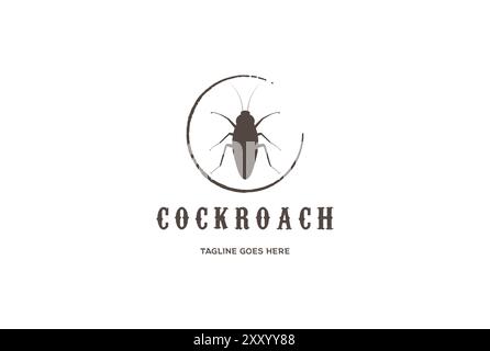 Vintage Retro Insect Cockroach Silhouette with Circular Logo Design Stock Vector