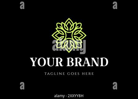 Elegant Luxury Geometric Green Flower Leaf Logo Design Vector Stock Vector