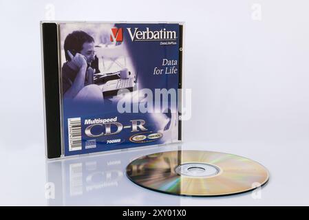 Zaporizhzhia, Ukraine - July 22, 2024: Verbatim DataLifePlus Multispeed CD-R 700MB SuperAZO  isolated on white background Stock Photo