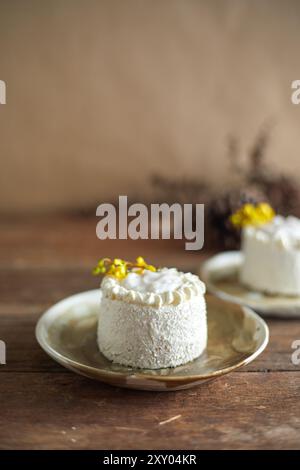 homemake coconut cake on wood background Stock Photo