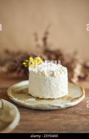 homemake coconut cake on wood background Stock Photo
