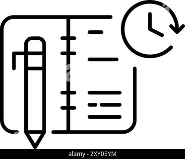 Weekly planner, pen and clock. Pixel perfect vector icon Stock Vector