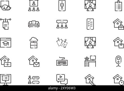 Work from home icons collection is a vector illustration with editable stroke. Stock Vector