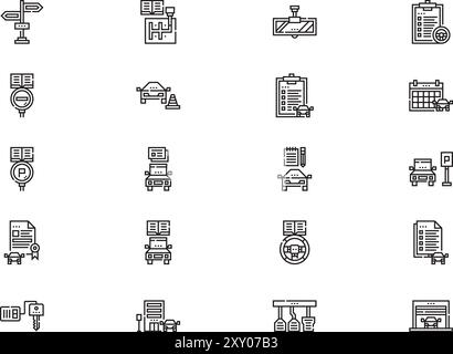Driving school icons collection is a vector illustration with editable stroke. Stock Vector