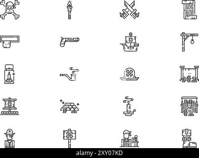 Pirates icons collection is a vector illustration with editable stroke. Stock Vector