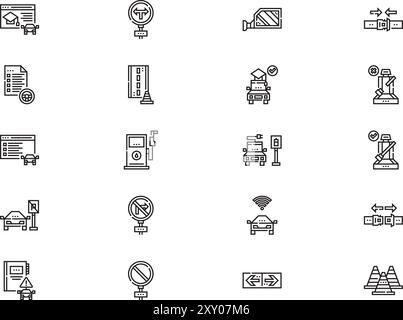 Driving school icons collection is a vector illustration with editable stroke. Stock Vector