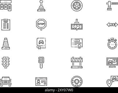 Driving school icon pack collection is a vector illustration with editable stroke. Stock Vector