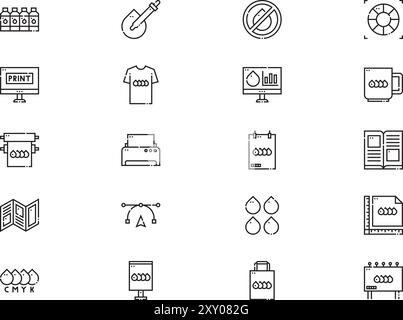 Printing icons collection is a vector illustration with editable stroke. Stock Vector