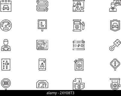 Driving school icon pack collection is a vector illustration with editable stroke. Stock Vector
