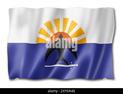 Cozumel city flag, Mexico waving banner collection. 3D illustration Stock Photo