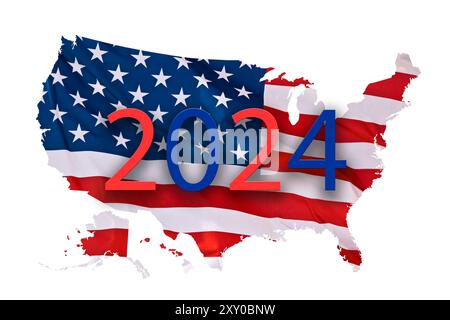 2024 presidential election, US map and american flag isolated on white background Stock Photo