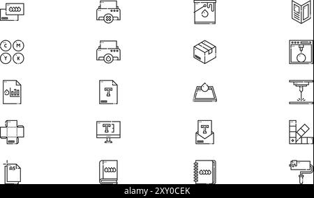 Printing icons collection is a vector illustration with editable stroke. Stock Vector