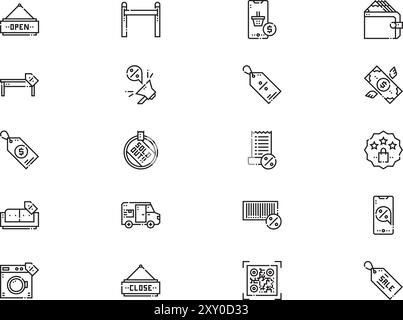 Black friday icons collection is a vector illustration with editable stroke. Stock Vector