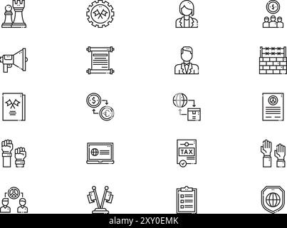 Diplomacy icons collection is a vector illustration with editable stroke. Stock Vector