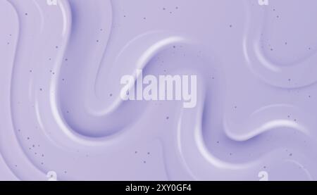 Purple berry yogurt or soft liquid ice cream surface texture with curve swirl. Realistic 3d vector background of sweet milky dessert or cosmetic gel. Smooth pudding, dairy mousse or creme lotion. Stock Vector