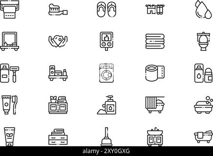 Bathroom icons collection is a vector illustration with editable stroke. Stock Vector