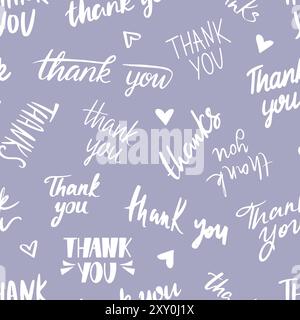 Gratitude, respect and appreciation. Thank you handwritten phrases seamless pattern. Print design for fabric textile wallpaper wrapping. Vector Stock Vector