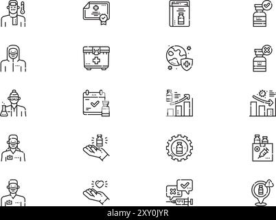 Vaccination icons collection is a vector illustration with editable stroke. Stock Vector
